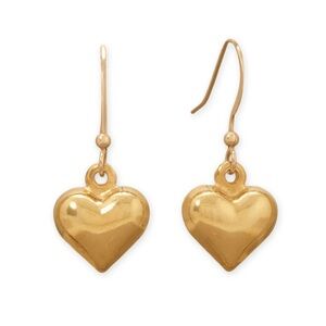 14 Karat Gold Plated Puffy Heart French Wire Earrings NWT